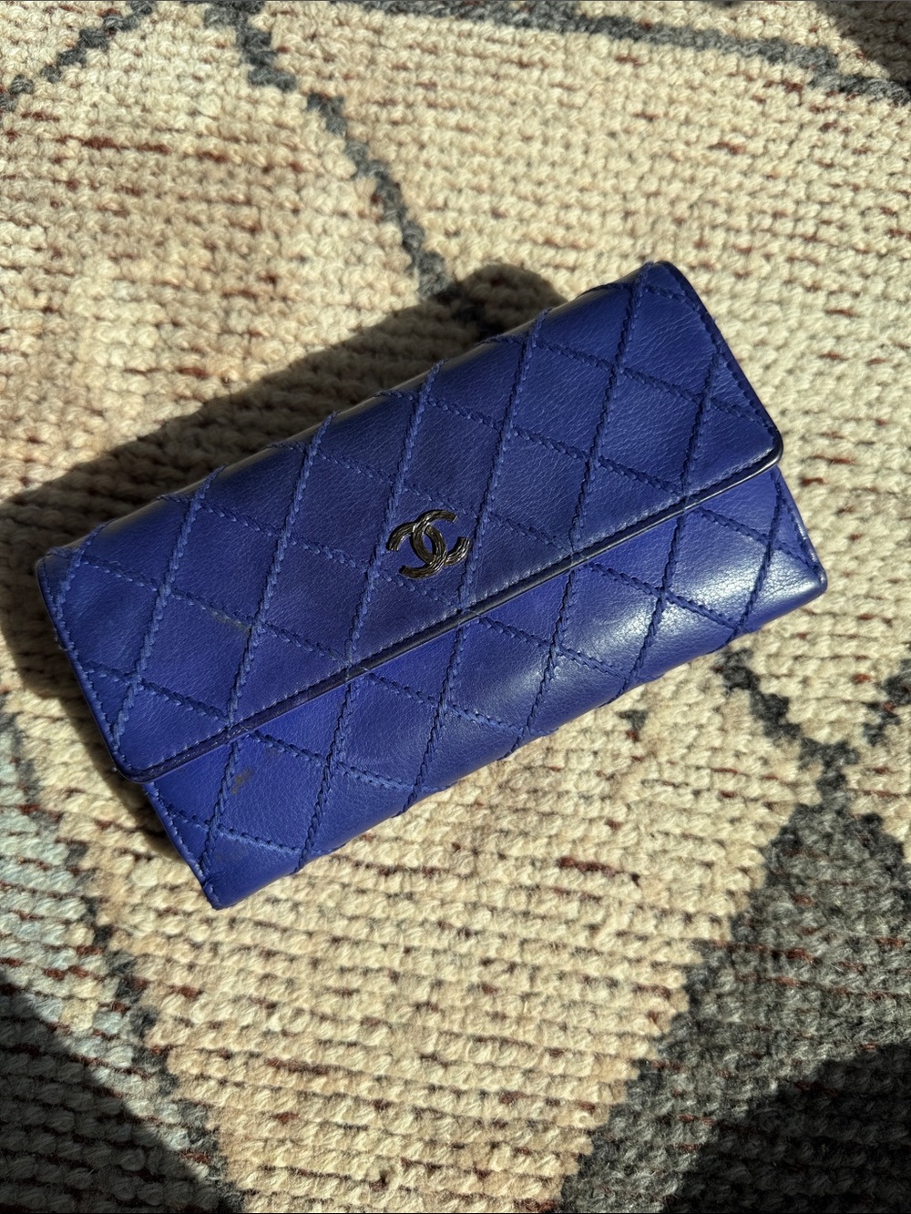 CHANEL Quilted Long Wallet in Royal Blue Leather